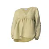 Haris Cotton Women's Green Linen Blouse With Balloοn Sleeves - Pistachio In Green