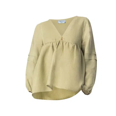 Haris Cotton Women's Green Linen Blouse With Balloοn Sleeves - Pistachio