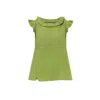 Haris Cotton Women's Green Linen Blouse With Butterfly Sleeve And Neck Linen Blouse - Avocado In Green