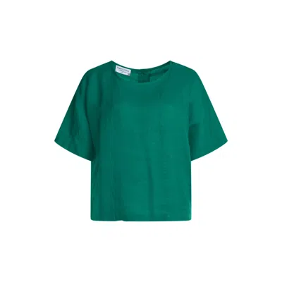 Haris Cotton Women's Green Linen Curve Blouse With Back Buttons - Emerald