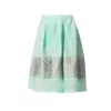 Haris Cotton Women's Green Linen Skirt With Pleats And Cotton Embroidery Mint Silver In Green