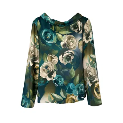 Haris Cotton Women's Green Long Sleeve Floral Viscose Blouse With Draped Collar -  Emerald Romance