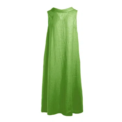 Haris Cotton Women's Green Midi Back Tie Linen Dress - Avocado