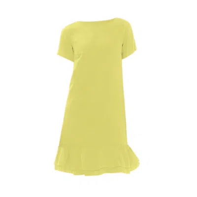 Haris Cotton Women's Green Ruffle Hem Linen Dress With Short Sleeves Pear