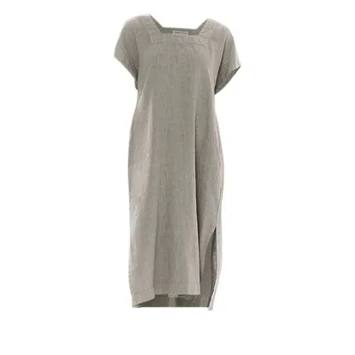 Haris Cotton Women's Green Smock Linen Dress With Split Hem Sage