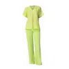 Haris Cotton Women's Green Solid Wide Legged Linen Pants Kiwi In Green