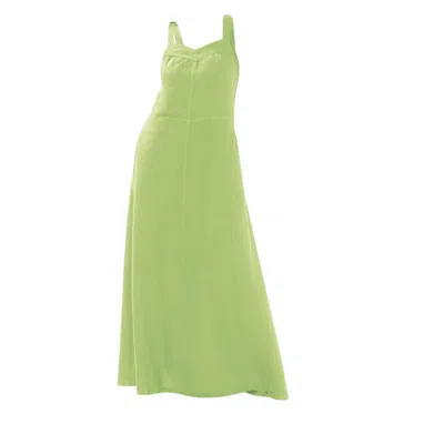 Haris Cotton Women's Green Tank Maxi Backless Linen Dress Kiwi