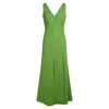 Haris Cotton Women's Green “v” Neck Maxi Linen Dress - Avocado In Green