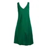 Haris Cotton Women's Green “v” Neckline Flared Linen Dress - Emerald In Green