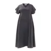 Haris Cotton Women's Grey A Line Cami Linen Dress With Batwing Sleeve - Iron In Grey