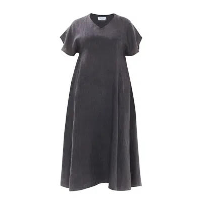 Haris Cotton Women's Grey A Line Cami Linen Dress With Batwing Sleeve - Iron