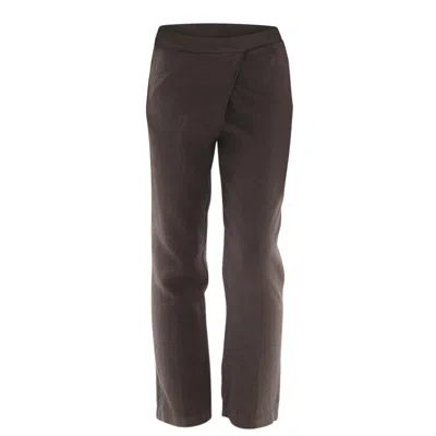Haris Cotton Women's Grey / Black Side Fold Pleated  Linen Pants - Iron In Grey/black