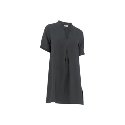 Haris Cotton Women's Grey Mandarin Neck Linen  Cami Dress With Flutter Sleeves Iron