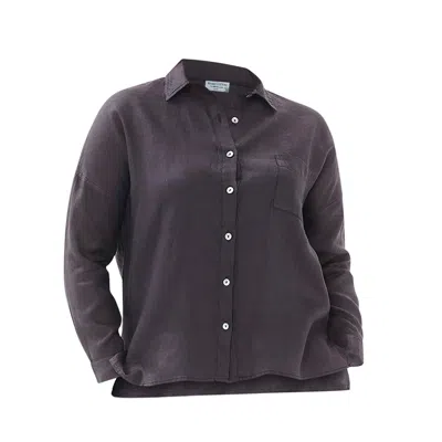 Haris Cotton Women's Grey Solid Drop Shoulder Linen Shirt Iron