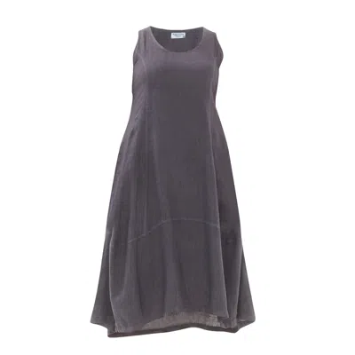 Haris Cotton Women's Grey Tank Linen Dress With Asymmetrical Hem And Side Pockets - Iron