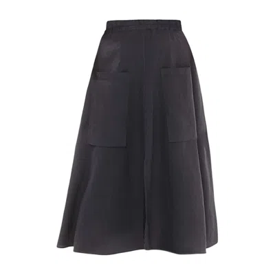 Haris Cotton Women's Grey Wide Waistband Circle Linen Skirt With External Pockets Iron