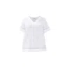 Haris Cotton Women's Guipure Lace Insert Linen Blouse With V Neck And Short Sleeve - White In White