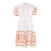 Haris Cotton Women's Half Button Belted  Linen Dress With Embroidered Cotton Panel - White Orange In White