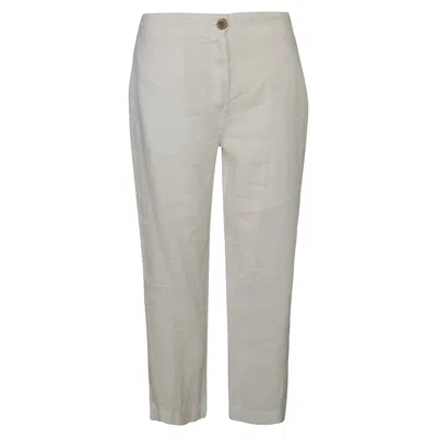 Haris Cotton Women's High Waisted Linen -blend Pants With External Pockets - White