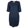 Haris Cotton Women's Keyhole Neckline Midi Linen Dress With 3/4 Sleeve Blue Marine In Blue