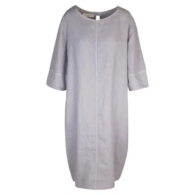 Haris Cotton Women's Keyhole Neckline Midi Linen Dress With Three Quarter Sleeve - Stone Grey