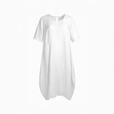 Haris Cotton Women's Linen Balloon Fit Curve Dress With Front Pocket White