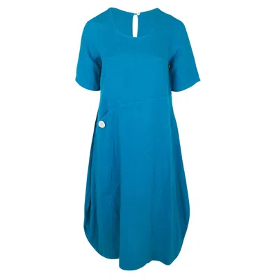 Haris Cotton Women's Linen Balloon Fit Dress With Front Pocket Santorini Blue