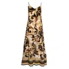Haris Cotton Women's Linen Blend Printed Maxi Dress With Spaghetti Straps-beige Opulent In Beige