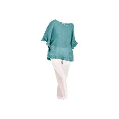 Haris Cotton Women's Linen Gauze Blouse With Ruffles Crystal Blue