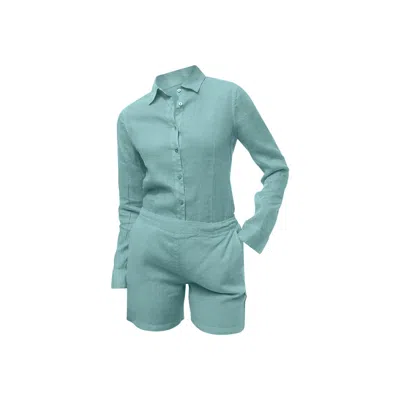 Haris Cotton Women's Linen Long Sleeved Shirt With Darts Crystal Blue