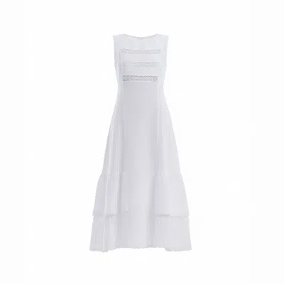Haris Cotton Women's Linen Maxi Sleeveless Dress With Lace Trim Details And Ruffles White In Red
