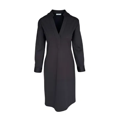 Haris Cotton Women's Long-sleeve Ponte Dress With Collar And Back Pleats Black