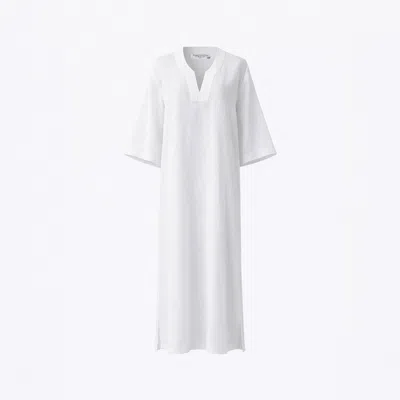 Haris Cotton Women's Mandarin Neck Linen Kaftan With Open Back White