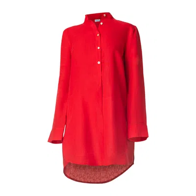 Haris Cotton Women's Mandarin Neck Linen Tunic Red