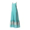 Haris Cotton Women's Maxi Linen Dress With Cotton Embroidered Straps And Hem Crystal Blue-silver In Blue