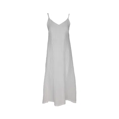 Haris Cotton Women's Maxi Striped Linen Dress With Straps And Slits White Silver