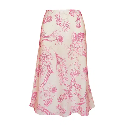 Haris Cotton Women's Midi Printed Linen Blend Skirt With Elastic Waist - Blue Spring