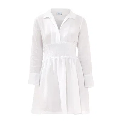 Haris Cotton Women's Mini Shired Detail Linen Dress White