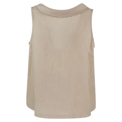 Haris Cotton Women's Neutrals Boat Neckline Sleeveless Linen Top With Deep V Back - Beach Sand In Brown