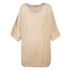 Haris Cotton Women's Neutrals Front Pocket Curve Linen Gauze Blouse With Batwing Sleeve Beach Sand