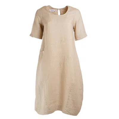 Haris Cotton Women's Neutrals Linen Balloon Fit Dress With Front Pocket - Beach Sand