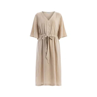 Haris Cotton Women's Neutrals Linen Button Front Dress With Elastic Waist Beach Sand