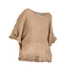 Haris Cotton Women's Neutrals Linen Gauze Blouse With Ruffles Beach Sand