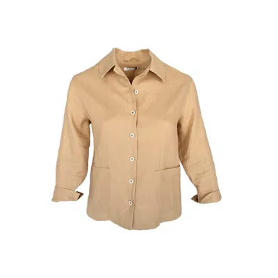 Haris Cotton Women's Neutrals Loose Linen Jacket With Front Pockets Beach Sand In Brown