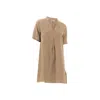 Haris Cotton Women's Neutrals Mandarin Neck Linen  Cami Dress With Flutter Sleeves Beach Sand In Orange