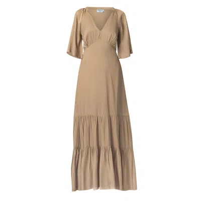 Haris Cotton Women's Neutrals Maxi Voile Viscose Backless Dress Beige