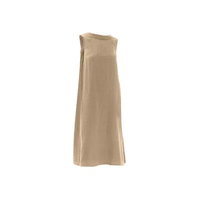 Haris Cotton Women's Neutrals Midi Back Tie Linen Dress Beach Sand In Brown