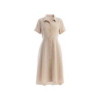 Haris Cotton Women's Neutrals Midi Linen Short Sleeve Button Front Shirt-dress