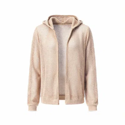 Haris Cotton Women's Neutrals Open-knit Cardigan With Hood And Lurex Thread Beige Gold In Multi