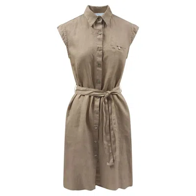 Haris Cotton Women's Neutrals Sleeveless Linen Shirt Dress With Belt Beach Sand In Gray